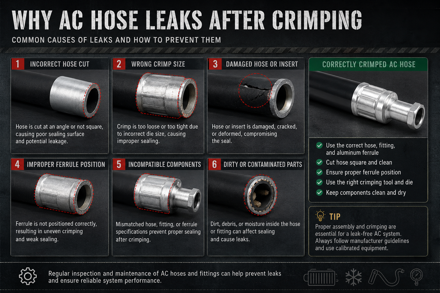 Why AC hose leaks after crimping